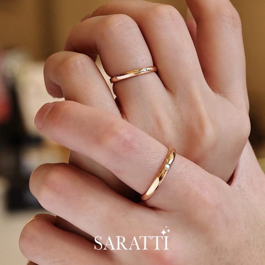 18K Rose Gold Wedding Bands With Diamond Accents | Saratti