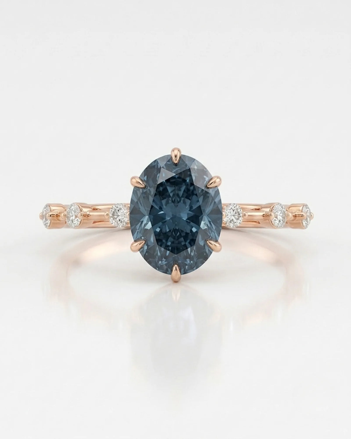 Elegant blue moissanite engagement ring for a distinctive proposal in rose gold | SARATTI