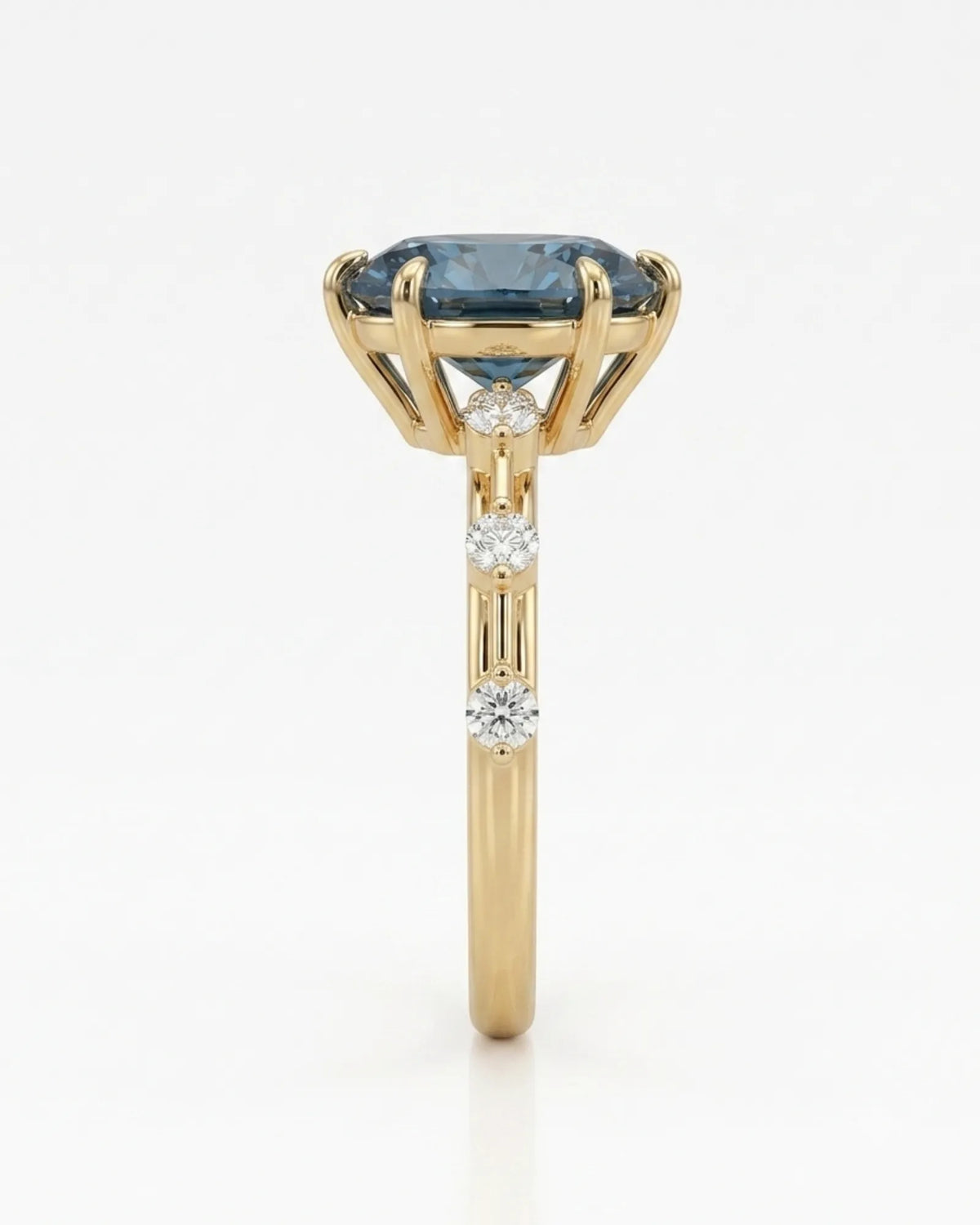 Elegant blue moissanite engagement ring for a distinctive proposal in yellow gold | SARATTI