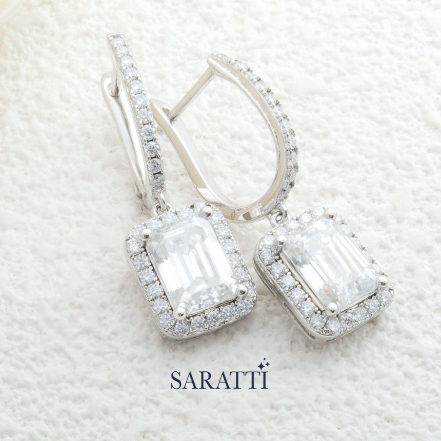 Pavé Set Silver Drop Earrings with Moissanite | Saratti