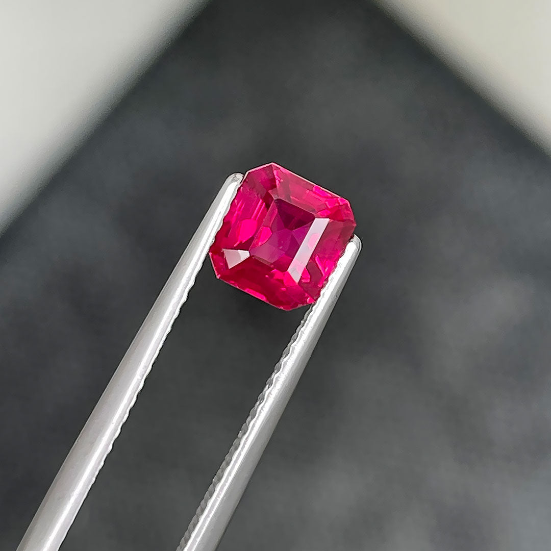 Asscher Cut Ruby Gemstone in Vivid Red Unheated Stone | Saratti Jewelry