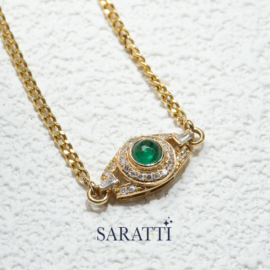 Close up Shot of the Anima Hera Emerald Pendant Necklace | Saratti Fine Jewelry