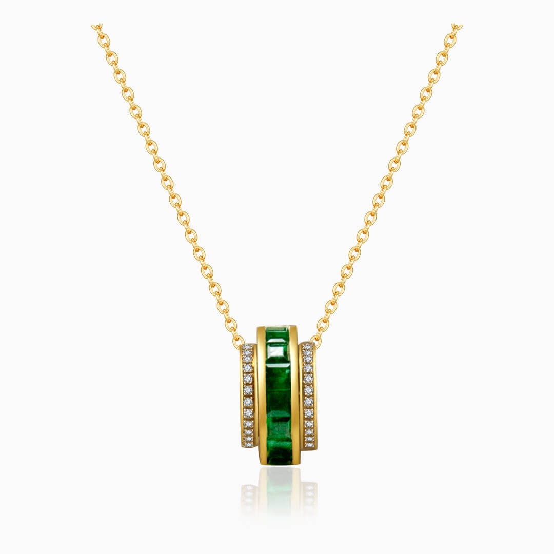 Yellow Gold Roulette Verte Emerald Pendant Necklace | Saratti Fine Jewelry