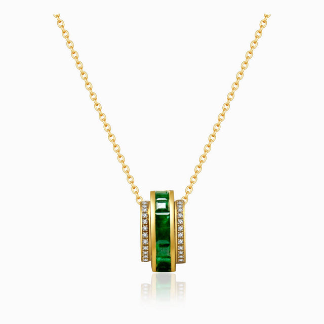 Yellow Gold Roulette Verte Emerald Pendant Necklace | Saratti Fine Jewelry