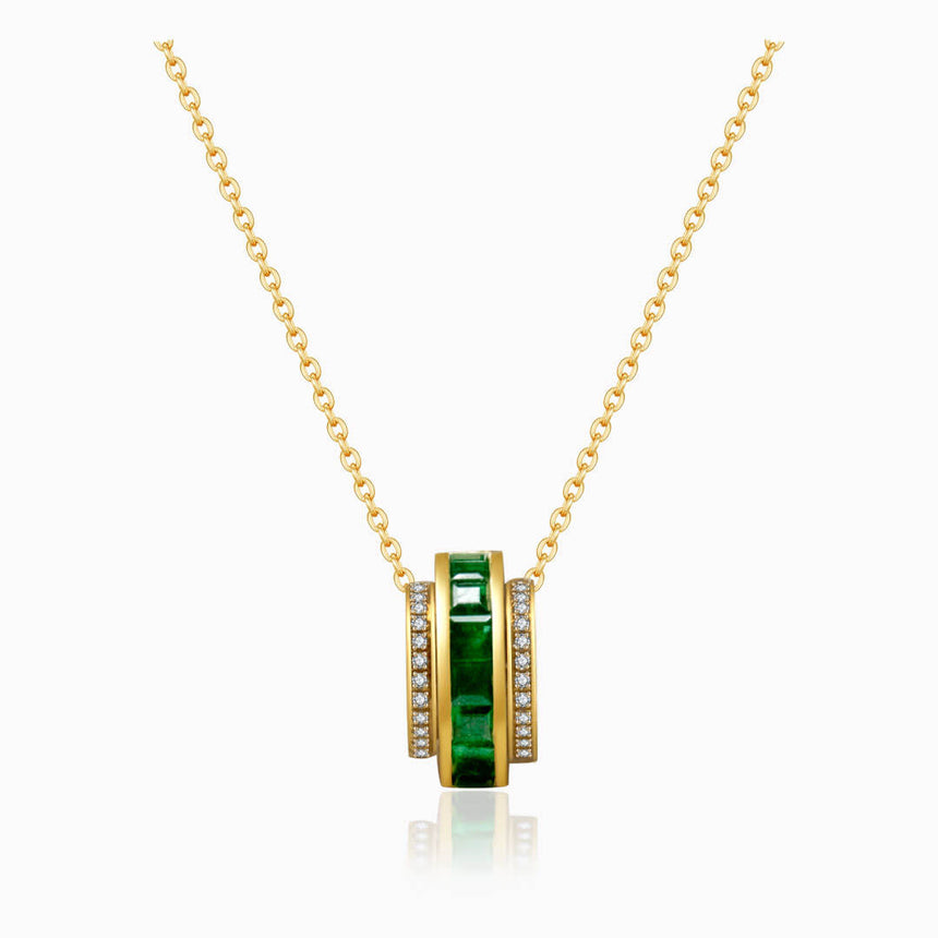 Yellow Gold Roulette Verte Emerald Pendant Necklace | Saratti Fine Jewelry