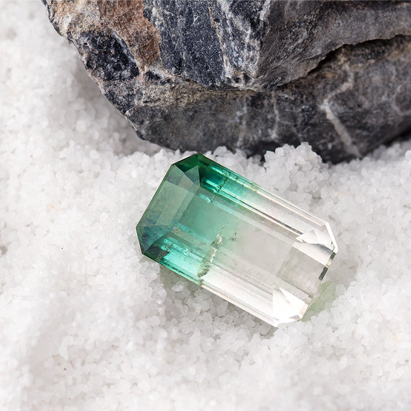 Emerald Cut Bi-Color Natural Toumaline Gemstone | Saratti