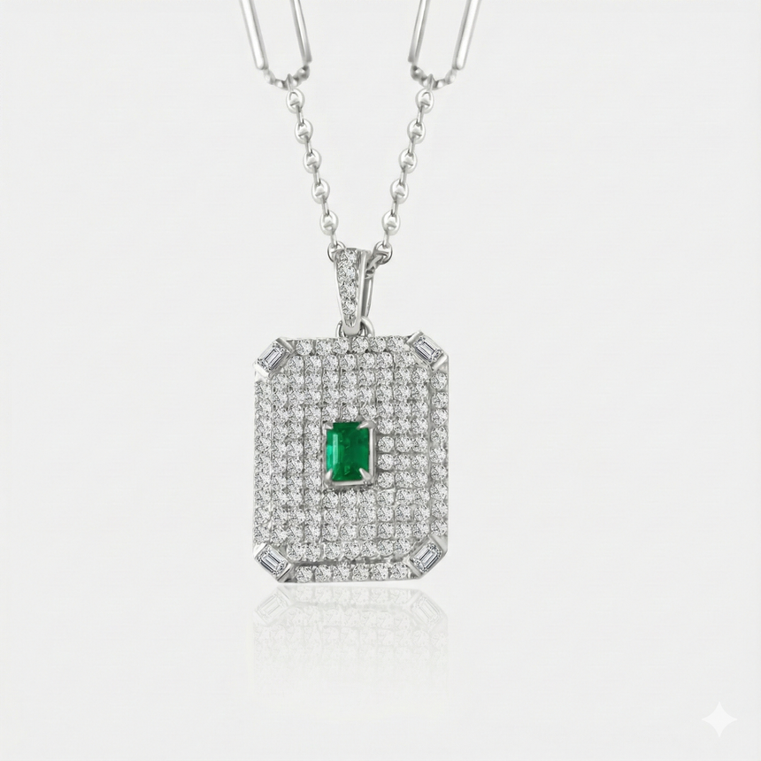 Emerald Pavillion White Gold Pendant - SARATTI