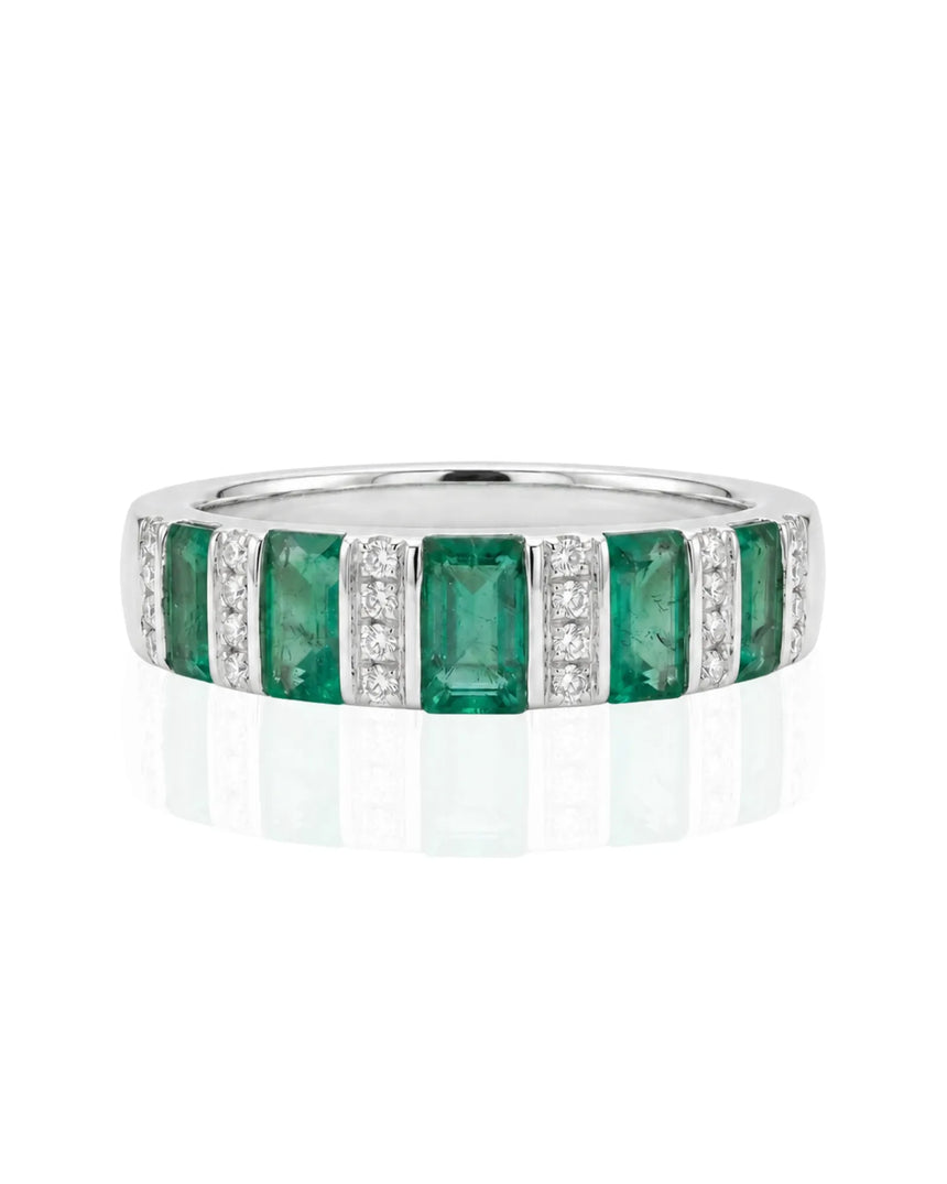Emerald and diamond anniversary band in 18K White Gold | SARATTI