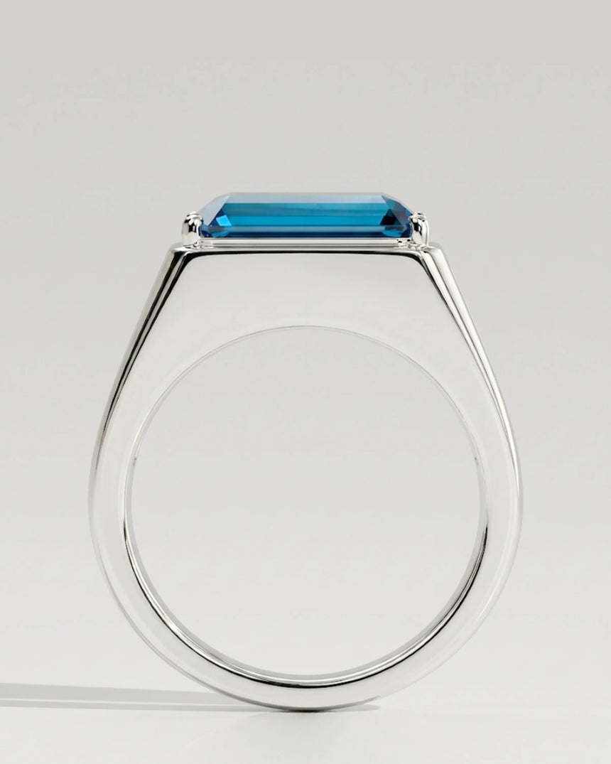 Emerald cut London blue topaz ring diamond accents white gold | SARATTI