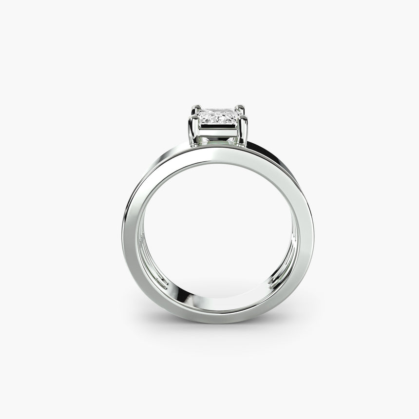 Emerald cut diamond solitaire ring setting with thick band | SARATTI