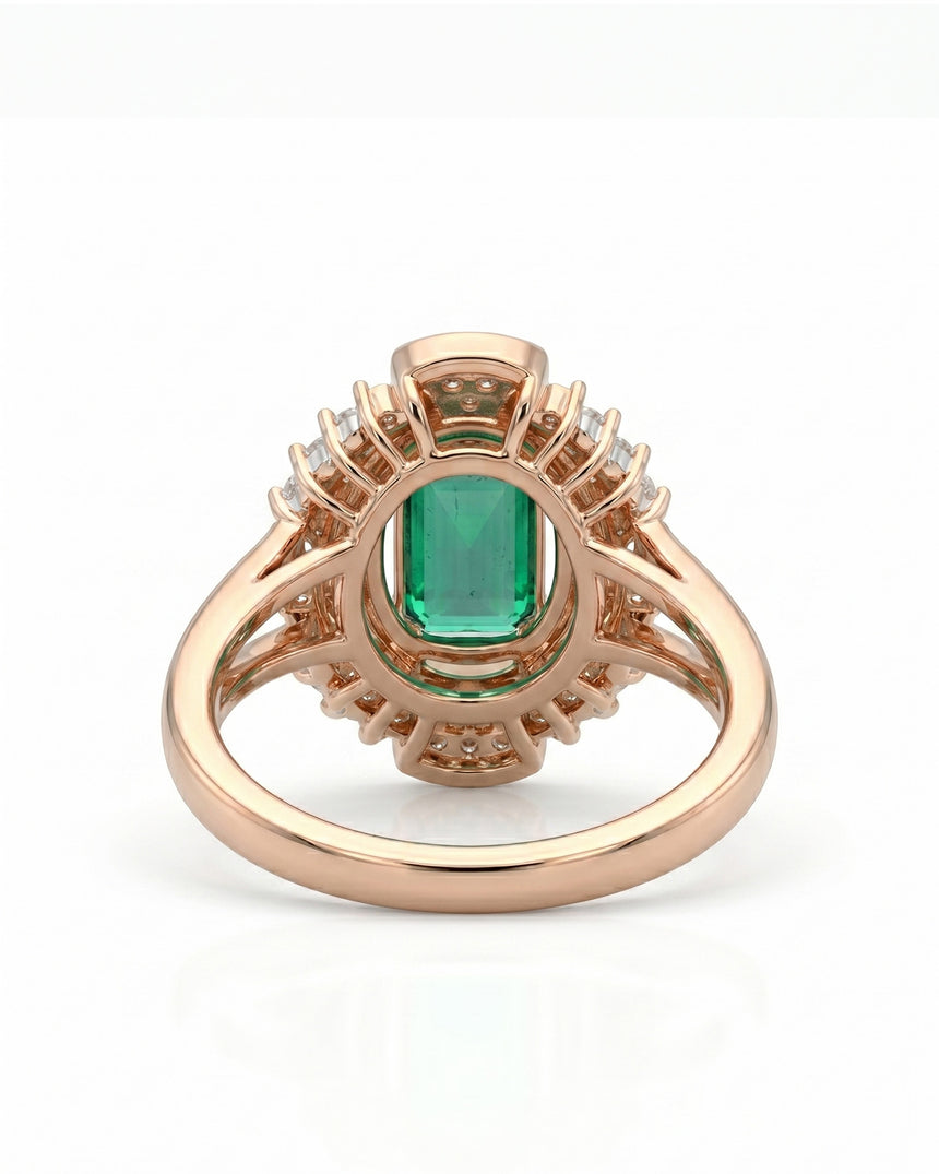 Emerald cut natural emerald statement ring in 18K Rose Gold | SARATTI