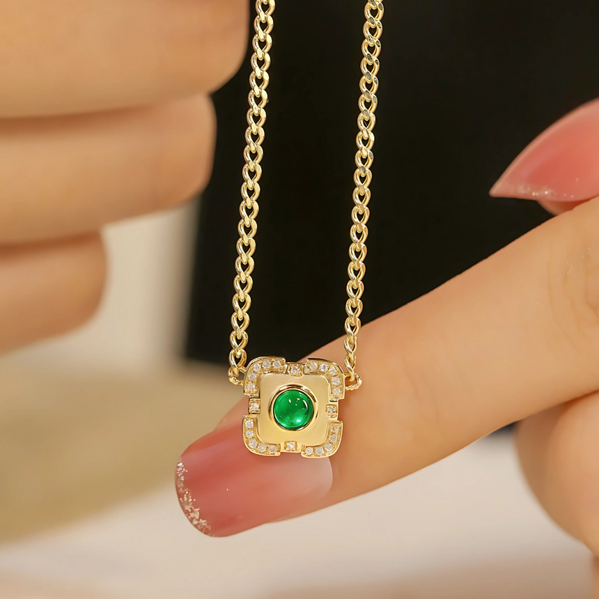 Jade Monarch: Swat Emerald Diamond Halo Pendant in 18K Yellow Gold