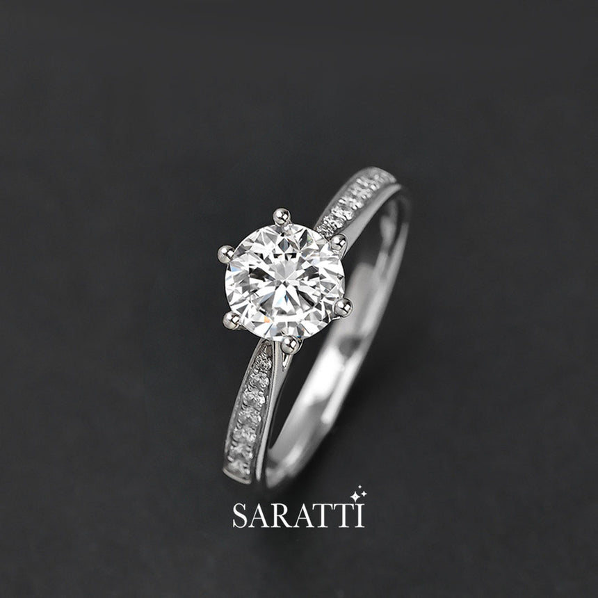 Engagement ring with Dazzling round brilliant diamond center stone | Saratti