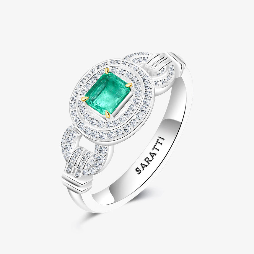 Eterna – Vintage Inspired Natural Emerald Halo Ring - SARATTI