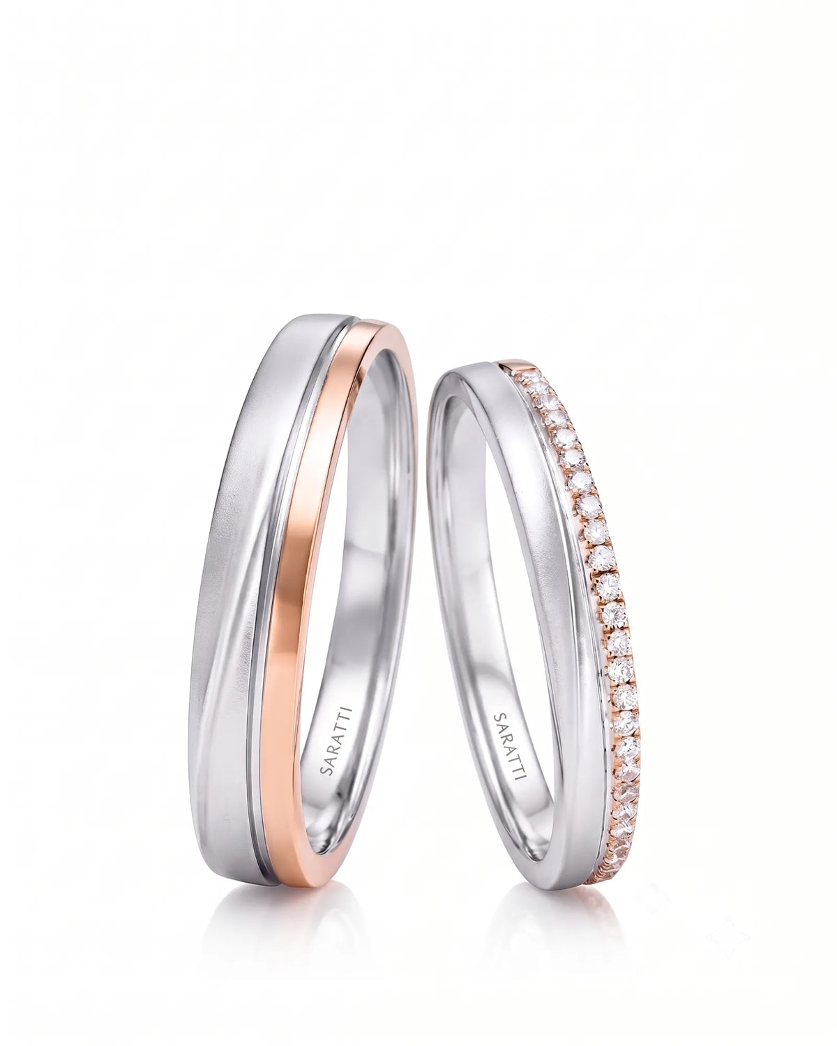 Eternal Waves his and hers wedding ring set with flowing two-tone design in 18K gold | SARATTI