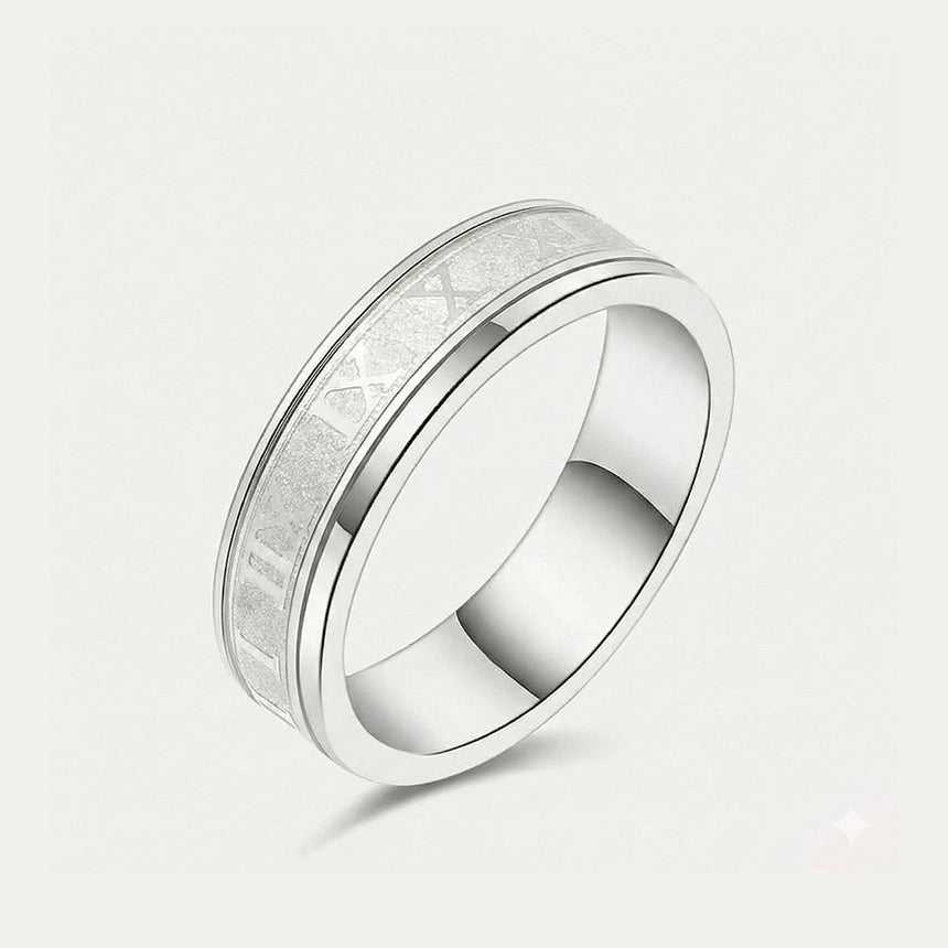 Eternum roman numeral men’s wedding band platinum engraved numeral design | SARATTI