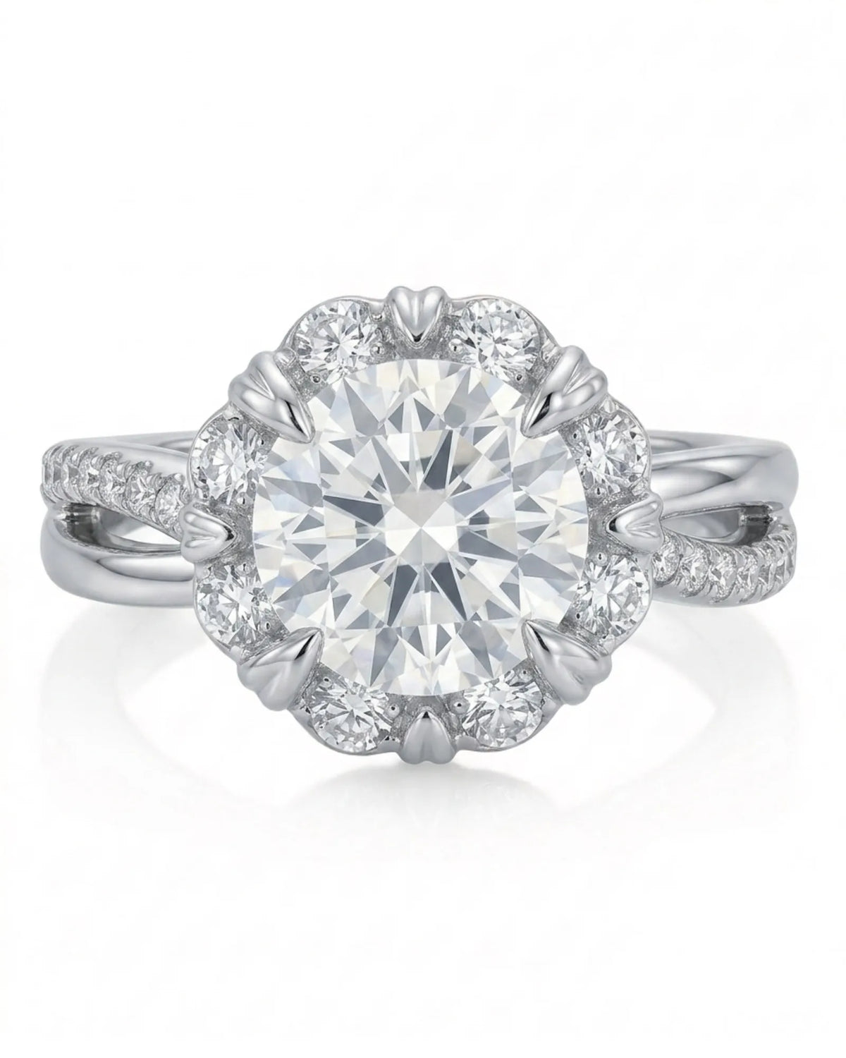 Merida – Sweet Serenity Natural Round Diamond Floral Halo Ring