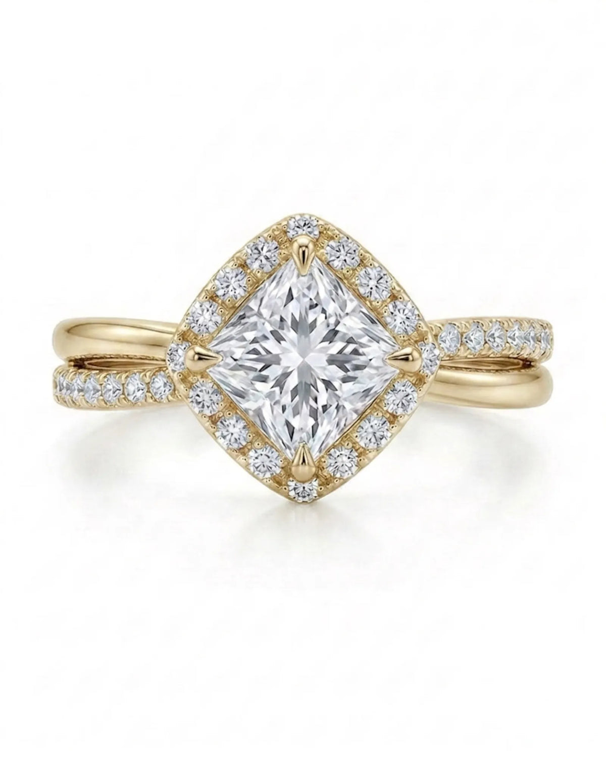 Renea – Majestic Grace Natural Round Diamond Two-Tone Halo Ring