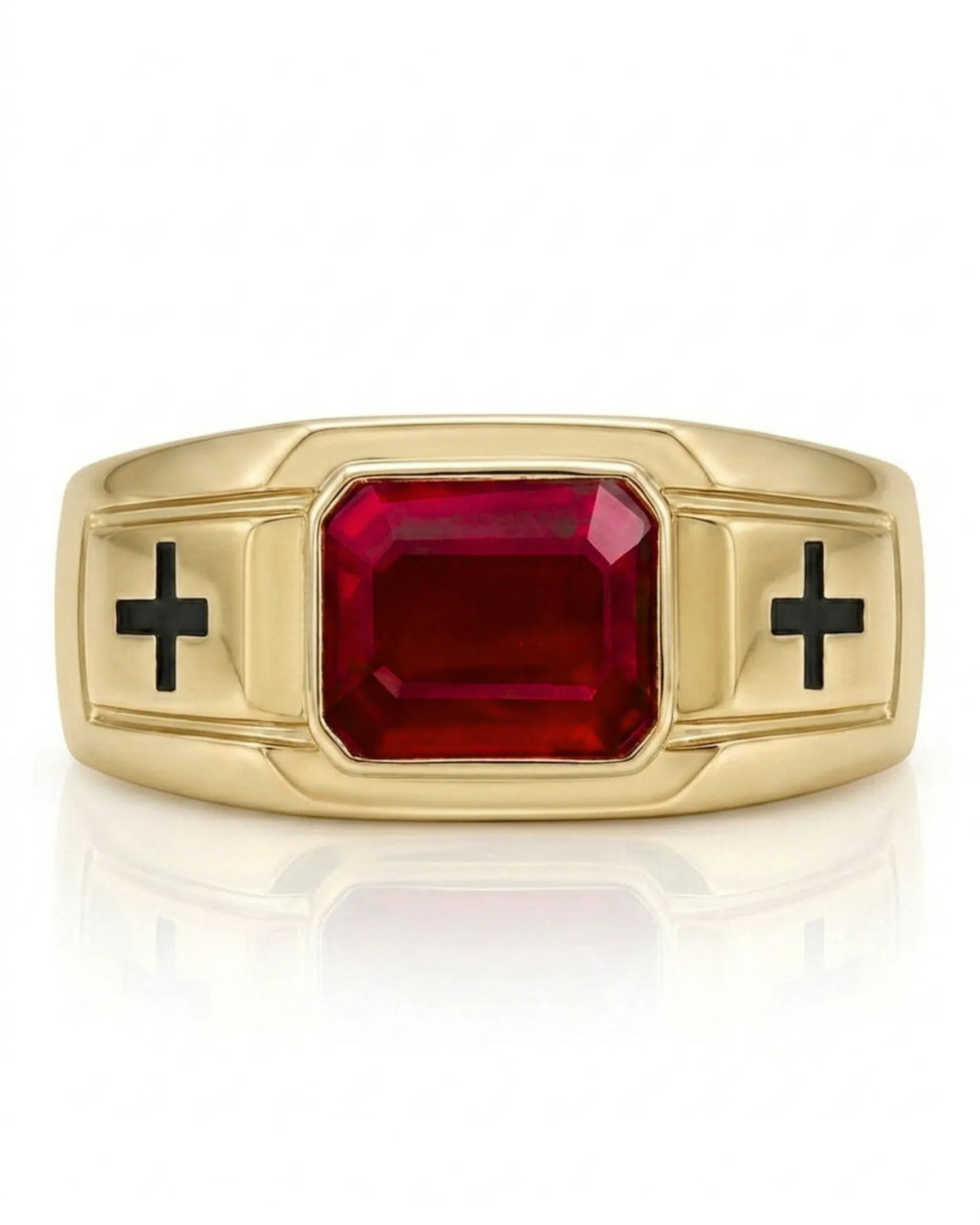 Dominion Ruby Cross men’s signet band, front view 3 | SARATTI