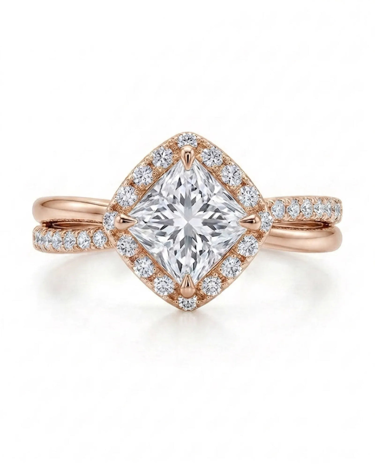 Renea – Majestic Grace Natural Round Diamond Two-Tone Halo Ring