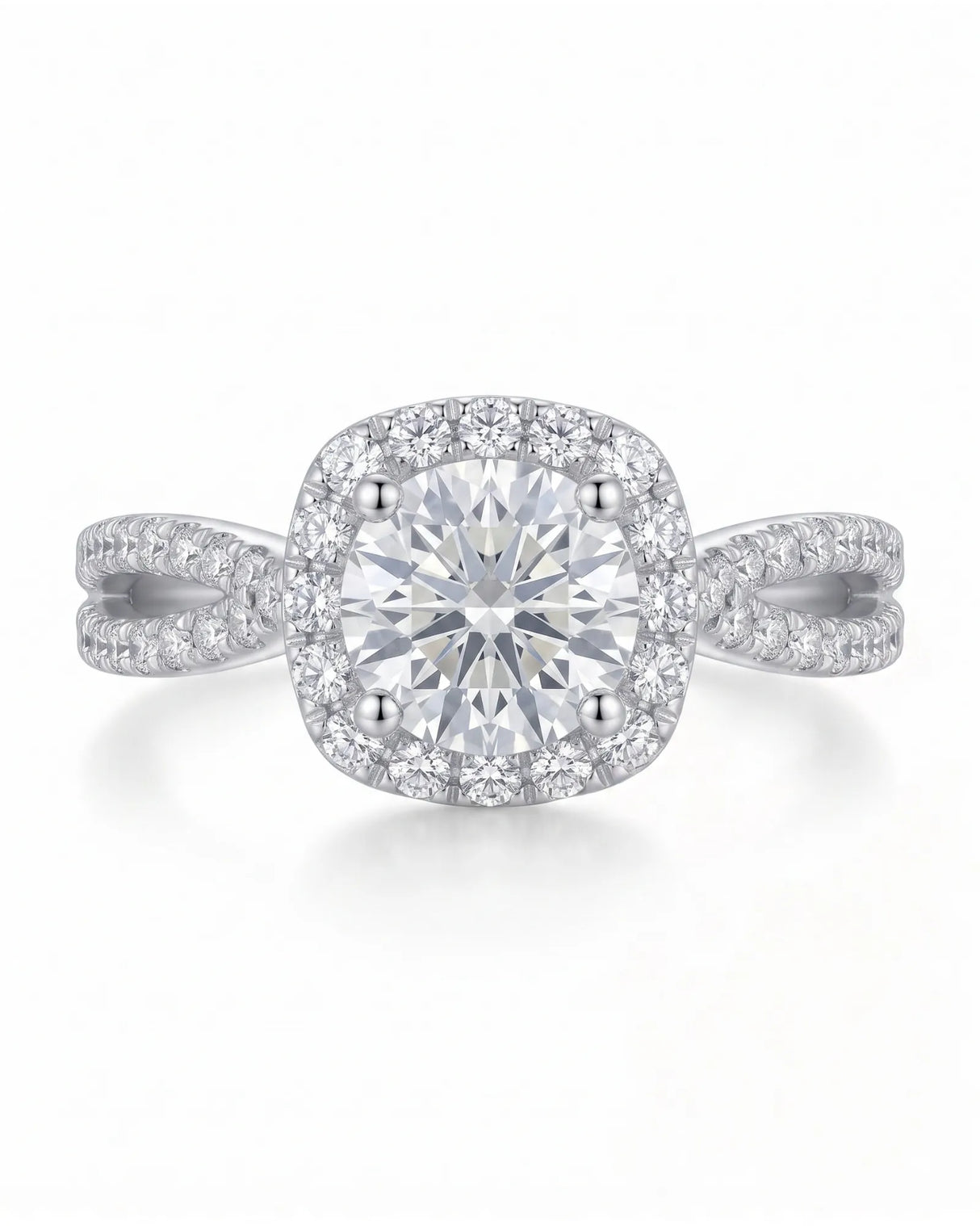 Sandra – Natural Round Diamond Halo Split-Shank Engagement Ring