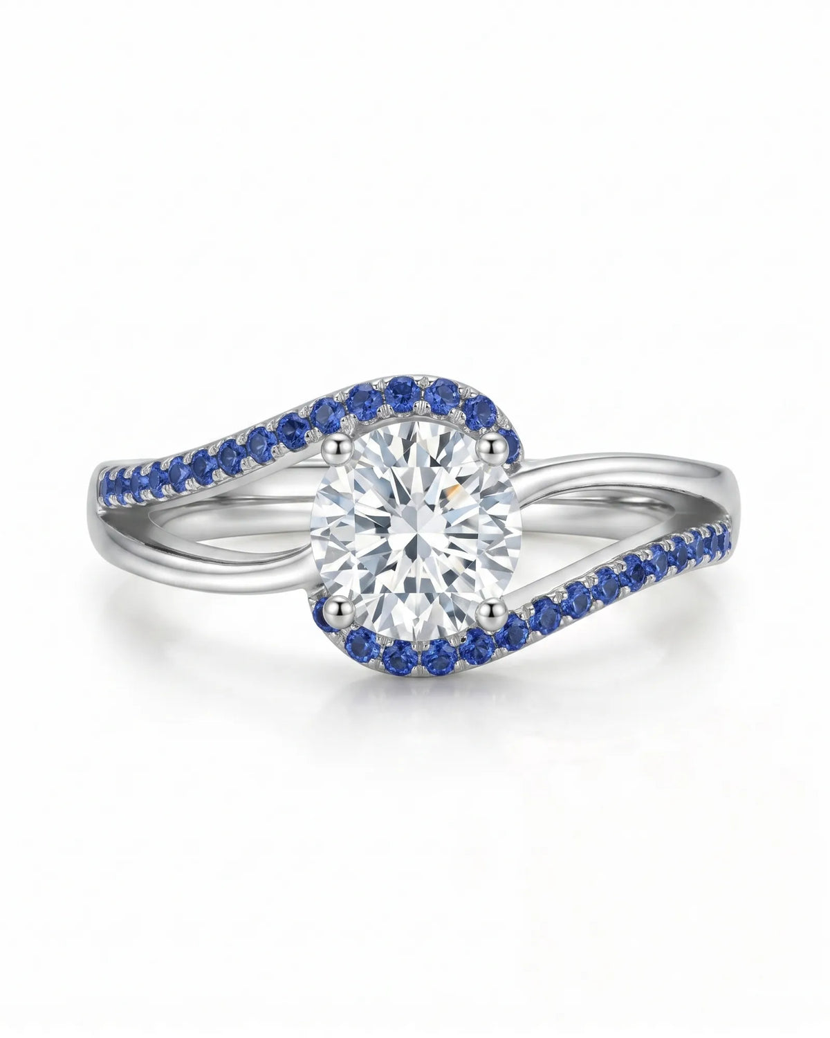 Kelly – Natural Round Diamond & Sapphire Split-Shank Engagement Ring