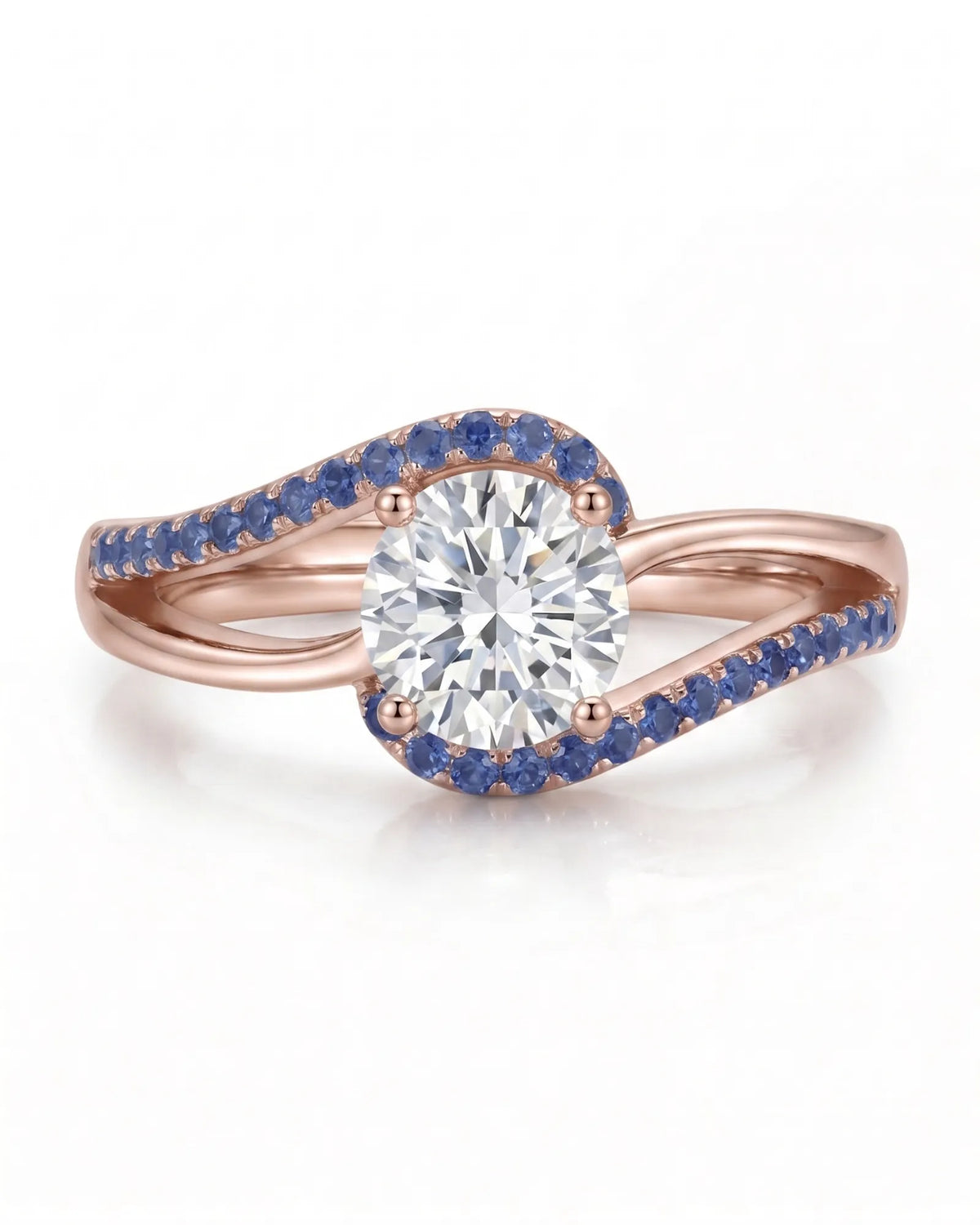 Kelly – Natural Round Diamond & Sapphire Split-Shank Engagement Ring