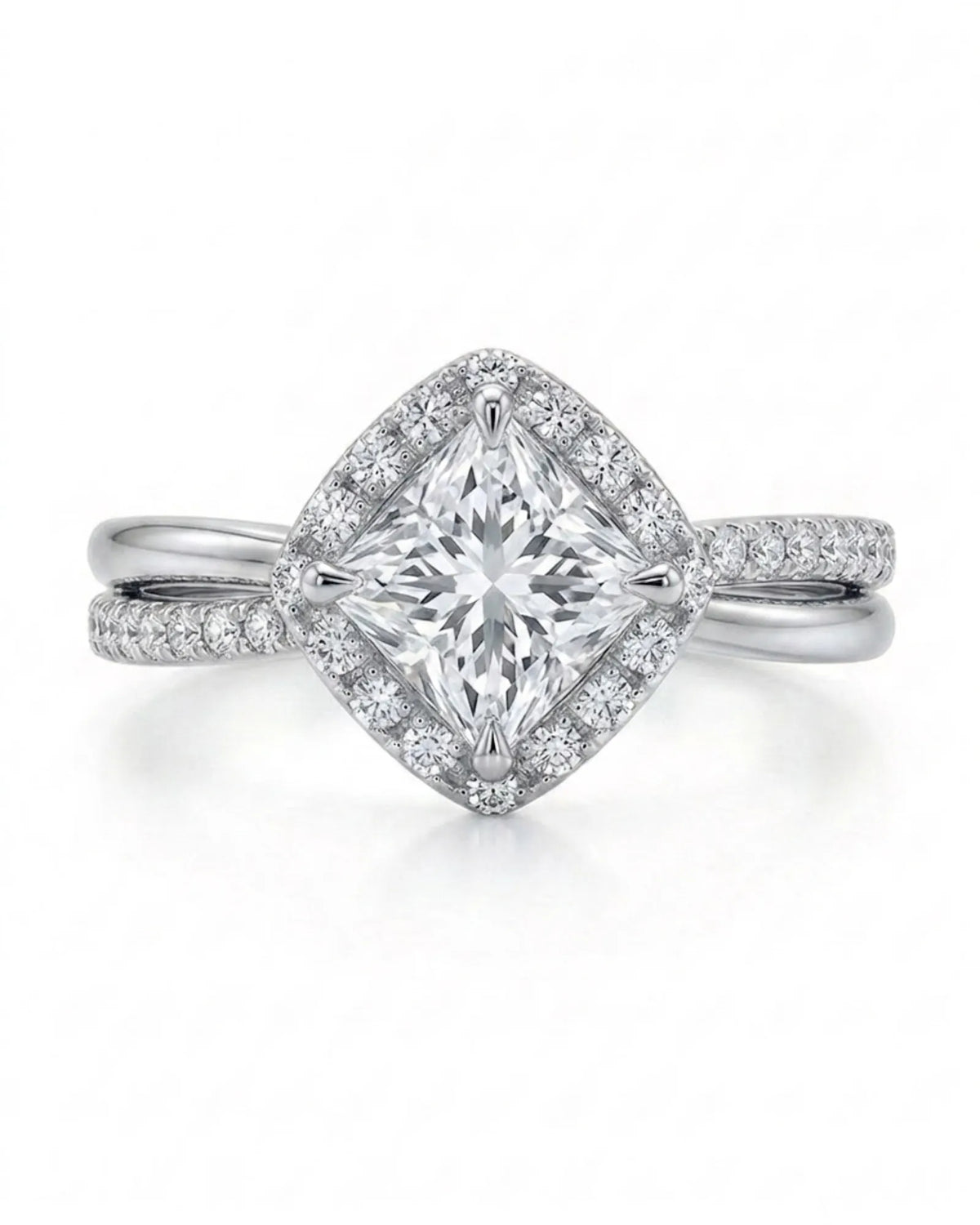 Renea – Majestic Grace Natural Round Diamond Two-Tone Halo Ring