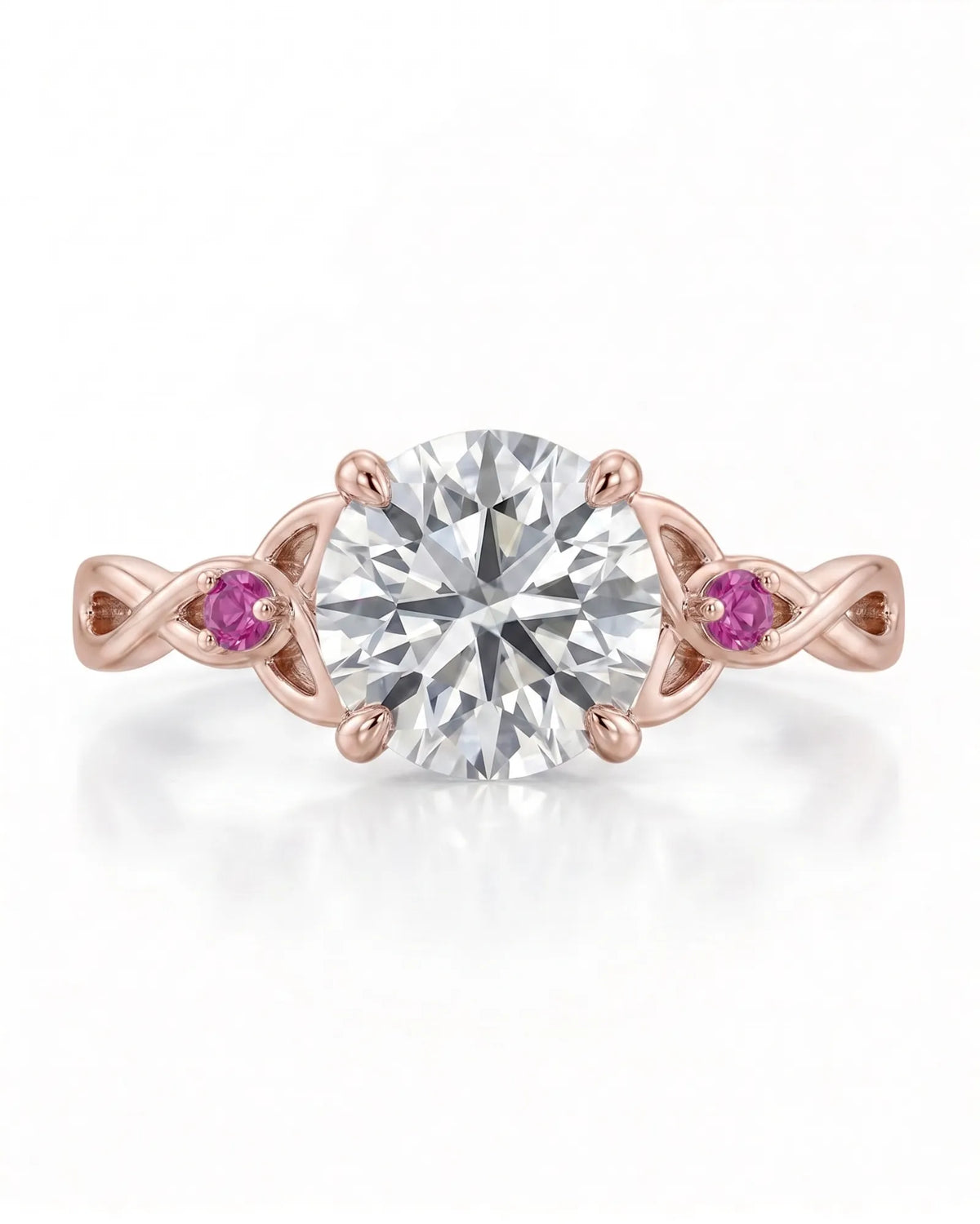 Regina – Natural Round Diamond & Ruby Celtic Knot Engagement Ring