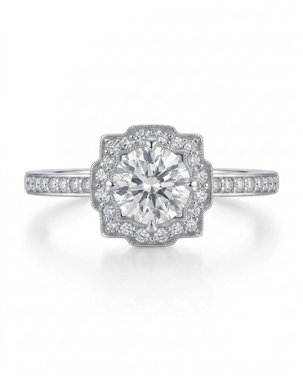 Elise – Natural Round Diamond Square Halo Engagement Ring
