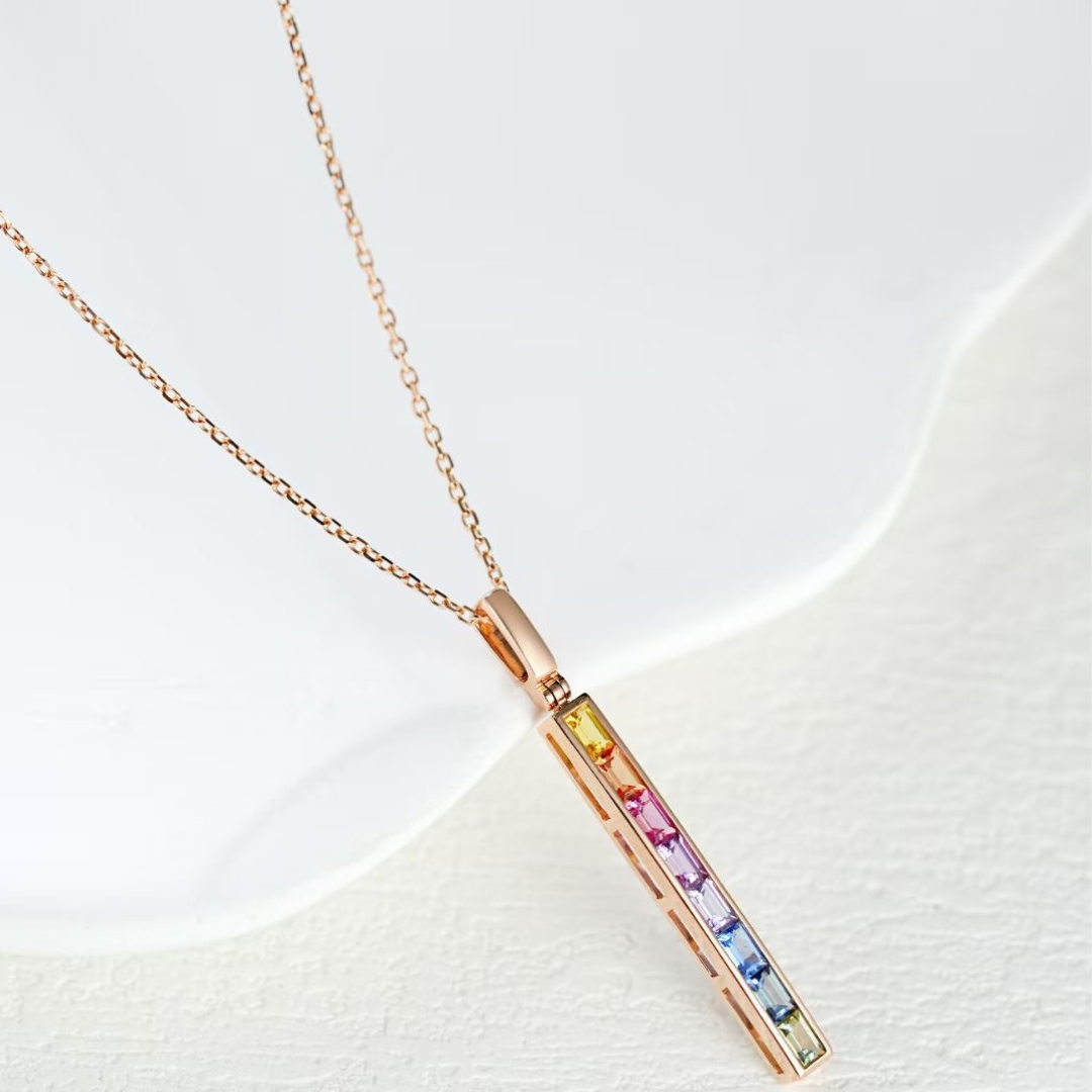 Prism Cascade - Rainbow Sapphire Pendant in 18K Gold