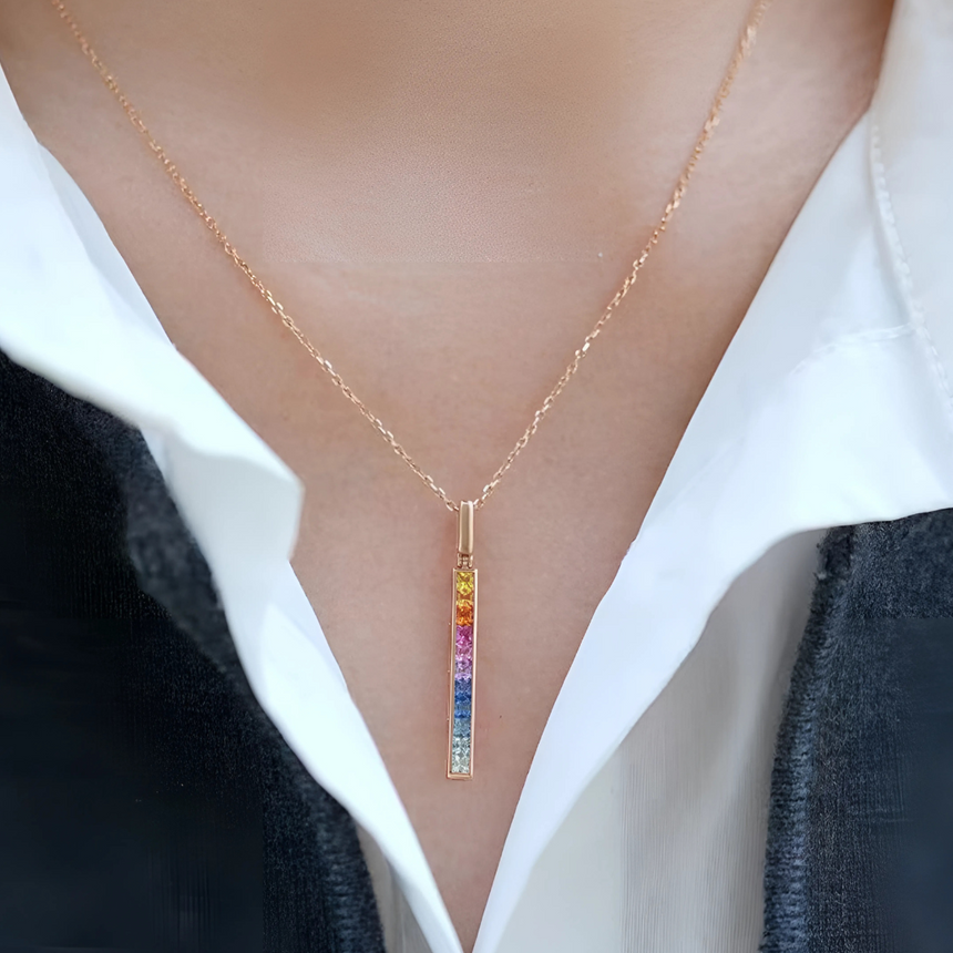 Prism Cascade - Rainbow Sapphire Pendant in 18K Gold