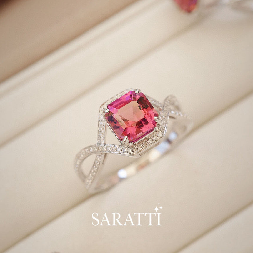 Prong Set Asscher Tourmaline in the Asscher Rose Ring | Saratti Fine Jewelry