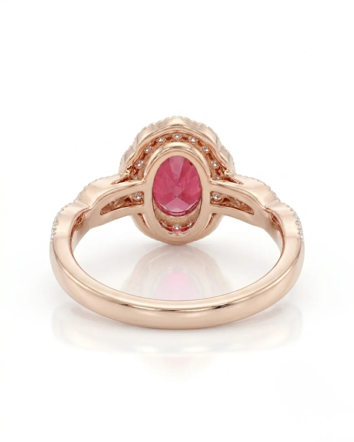 Fine ruby ring oval center diamond halo rose gold | SARATTI