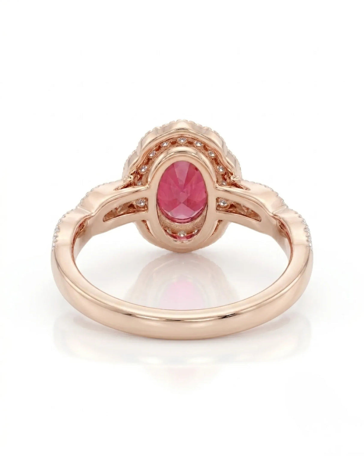 Fine ruby ring oval center diamond halo rose gold | SARATTI