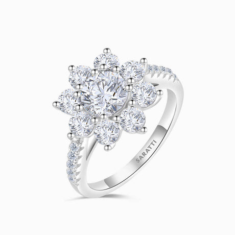 White Gold Fleur Diamantée Natural Diamond Engagement Ring | Saratti Diamonds