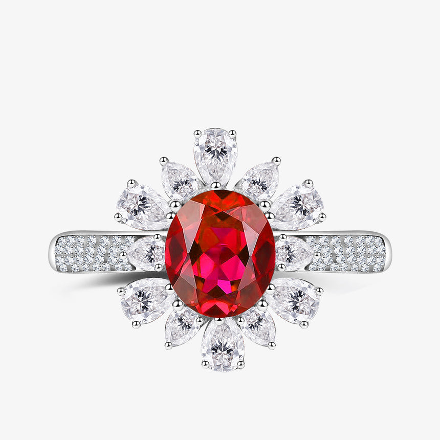 Floral Design Natural Ruby Diamond Ring | SARATTI
