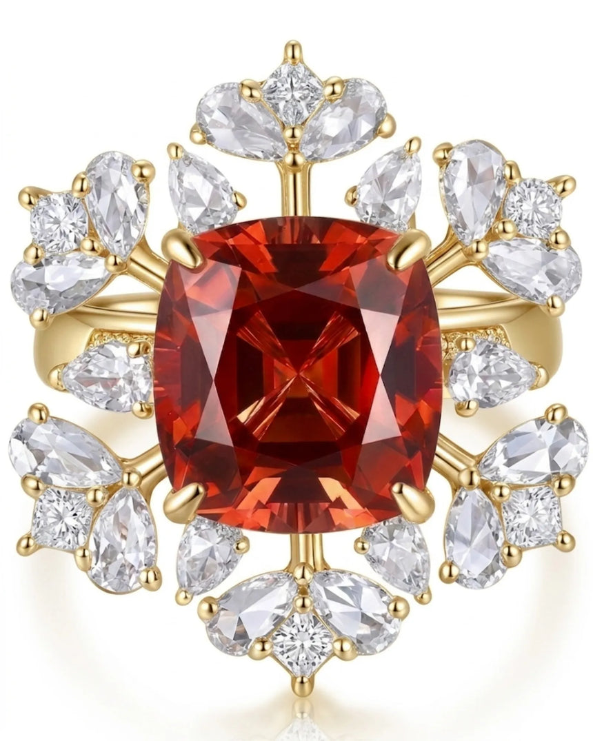 Floral halo tourmaline ring with pear and rose cut diamonds in yellow gold | SARATTI