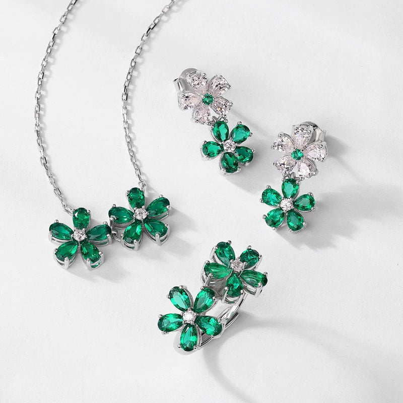 Verdant Reverie: Lab Grown Emerald Double Flower Earrings