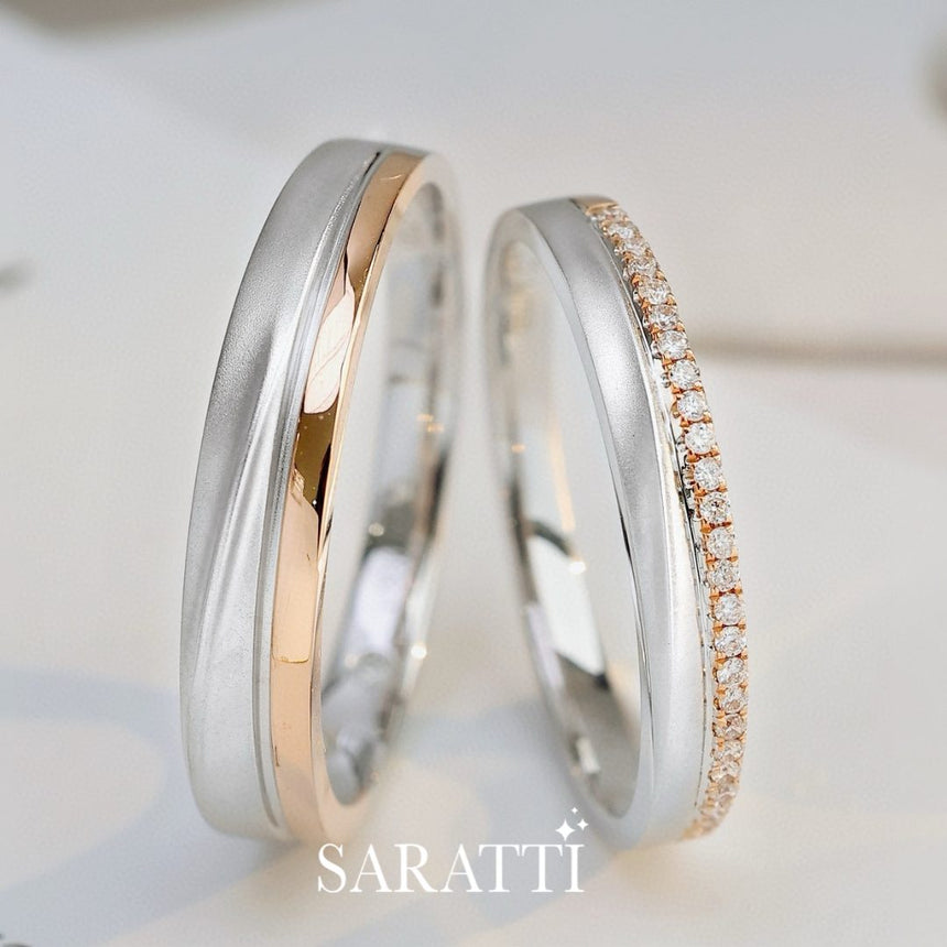 His & hers Two-Tone Gold Wedding Rings with Natural Diamonds | Saratti