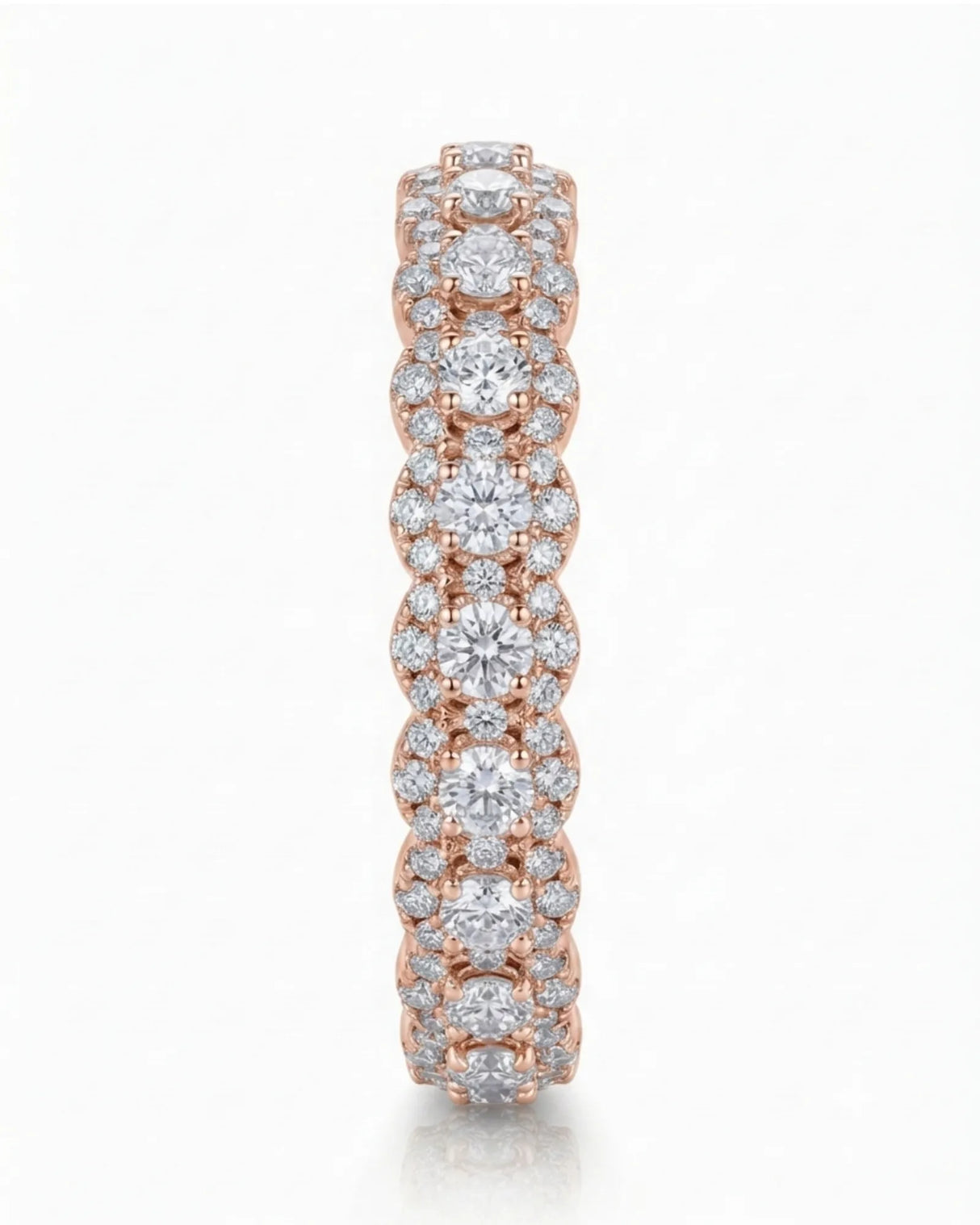 Full eternity round diamond ring with accent diamond detailing in polished 18K rose gold SARATTI