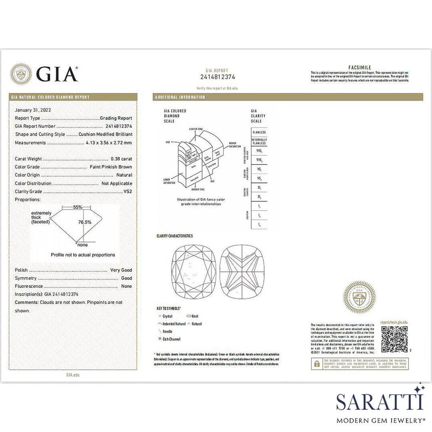 Faint Pinkish Brown GIA Certified Diamond, 0.38 Carats | Saratti