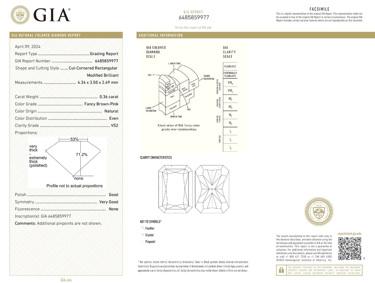 0.36 carats Rectangular Cut Fancy Pink Natural Diamond | GIA Certified