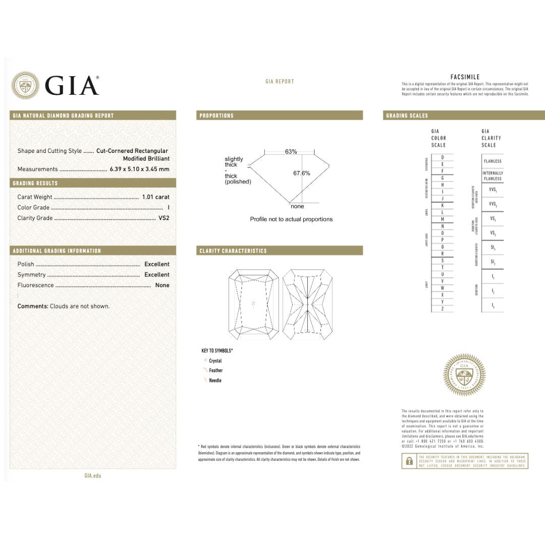 1.01 carat Natural Diamond Radiant Cut Color - I VS2 Clarity GIA Certified | Saratti Diamonds