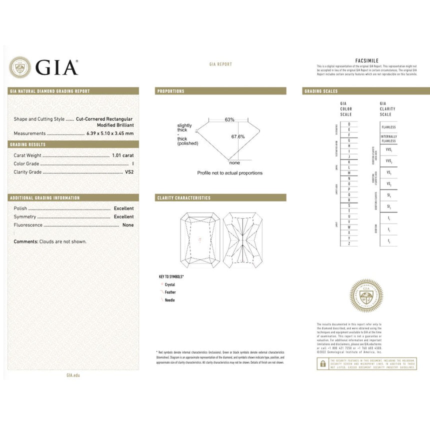 1.01 carat Natural Diamond Radiant Cut Color - I VS2 Clarity GIA Certified | Saratti Diamonds