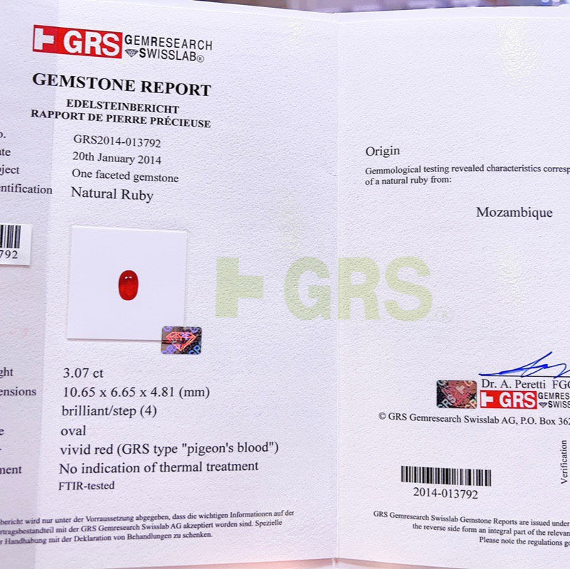 3.07-carat Oval Cut Pigeon Blood Red Natural Ruby | Unheated | GRS Certified