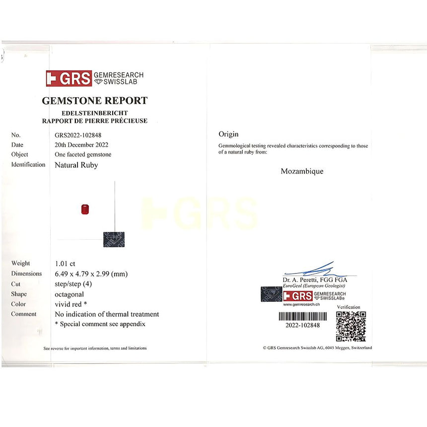 GRS Certificate for Ruby Loose Gem | Saratti