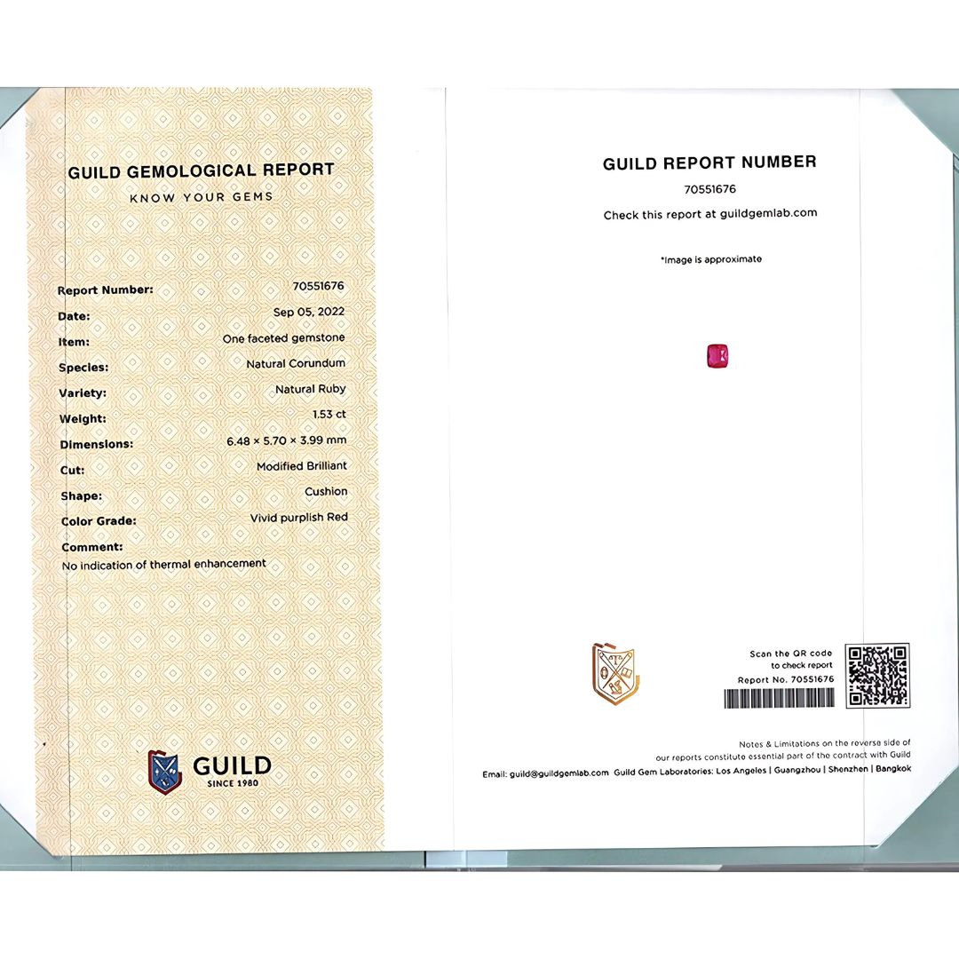 GUILD Lab Report for 1.53-carat Ruby Gem | Saratti