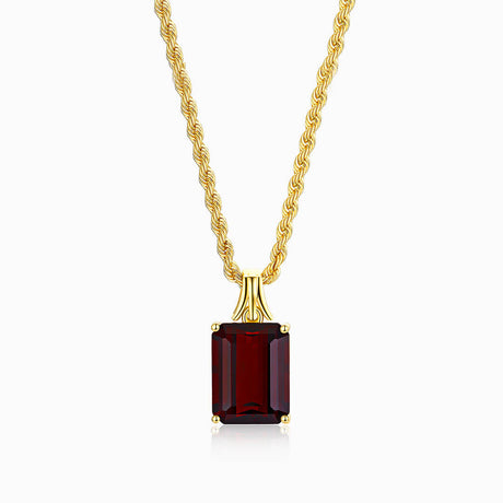 Front Shot Crimson Knight Garnet Necklace in Yellow Gold | Saratti