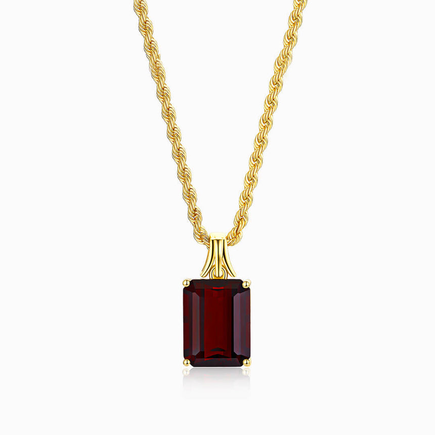Front Shot Crimson Knight Garnet Necklace in Yellow Gold | Saratti